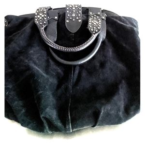 Guess black suade bag w/ crystals & fridge strap